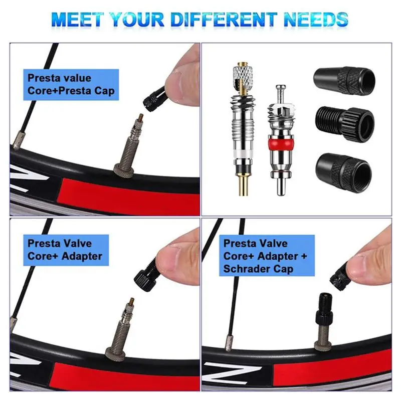 

26pcs Bike Valve Core kit French American Valve Core Adapter Valve Cap Bicycle Pump Accessories