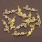 6 шт., инкрустированные стразы из цинкового сплава с надписями, разъем для браслета, 2 отверстия, браслет для влюбленных, очаровательные ювелирные изделия, аксессуары