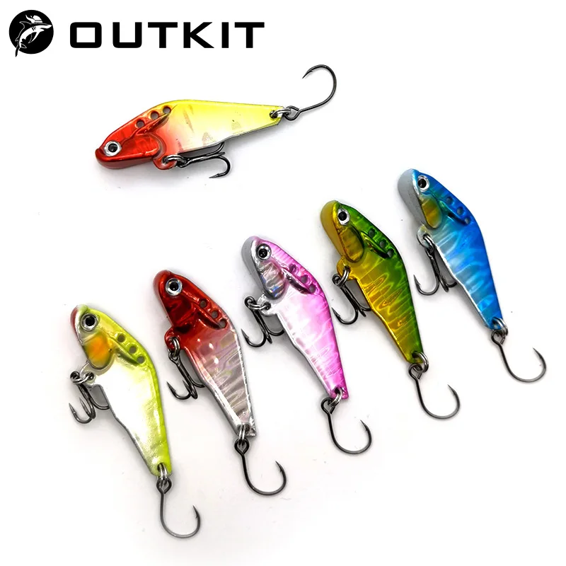 

OUTKIT 2021 New Arrival 6 Colour Laser Metal VIB Fishing Lure Fishing Tackle Crankbait Vibration Spoon Spinner Sinking Bait