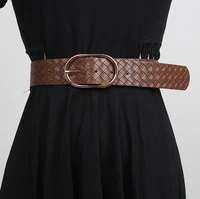 womens runway fashion plaid pu leather cummerbunds female vintage dress corsets waistband belts decoration wide belt r3362