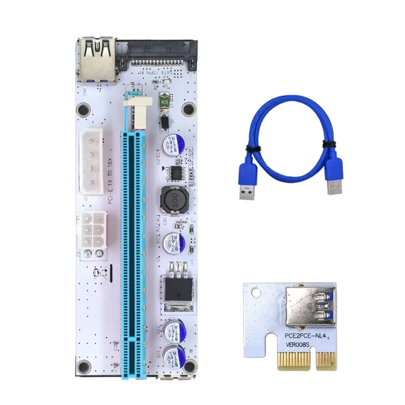 

Riser Card VER008S 3 in 1 Molex 4Pin 6PIN PCIE PCI-E Express Adapter 1X 16X USB3.0 Extender Mining Miner