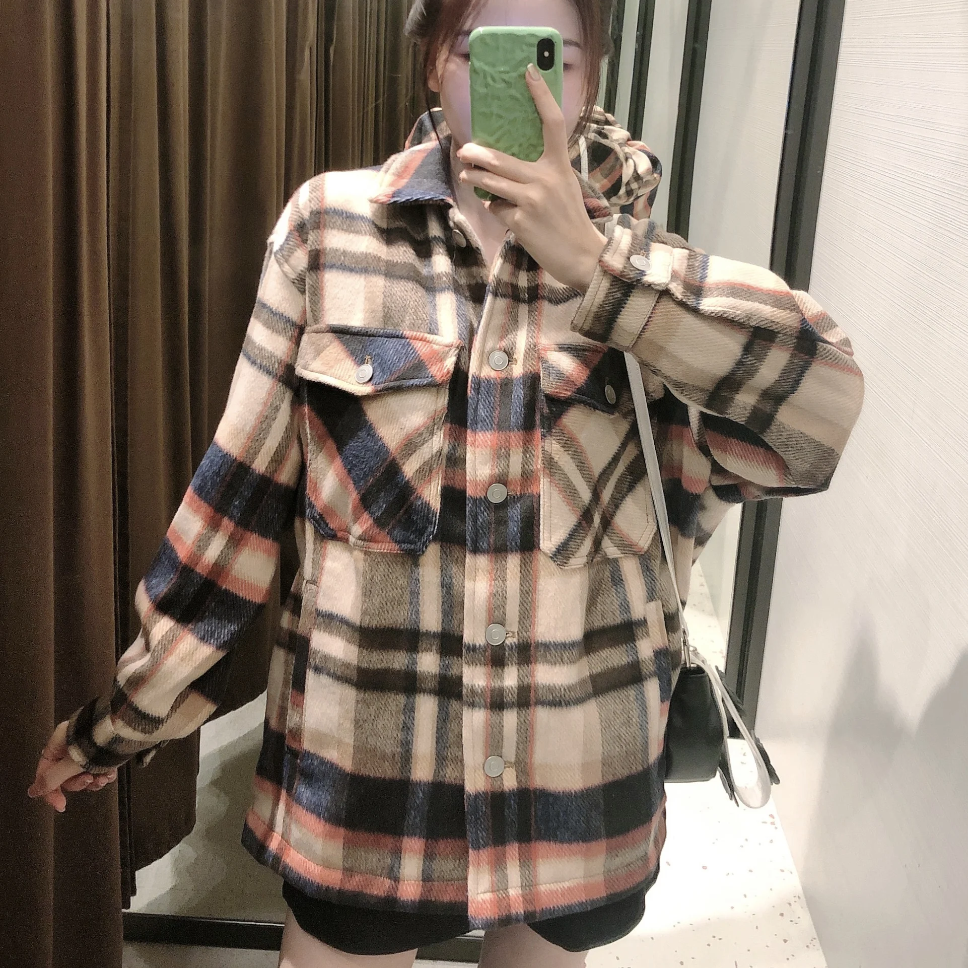 

Fall Plaid Shirt Jacket Fashion 2020 New Top Single Breasted Lapel Long Sleeve Jacket Casual Loose Clothes