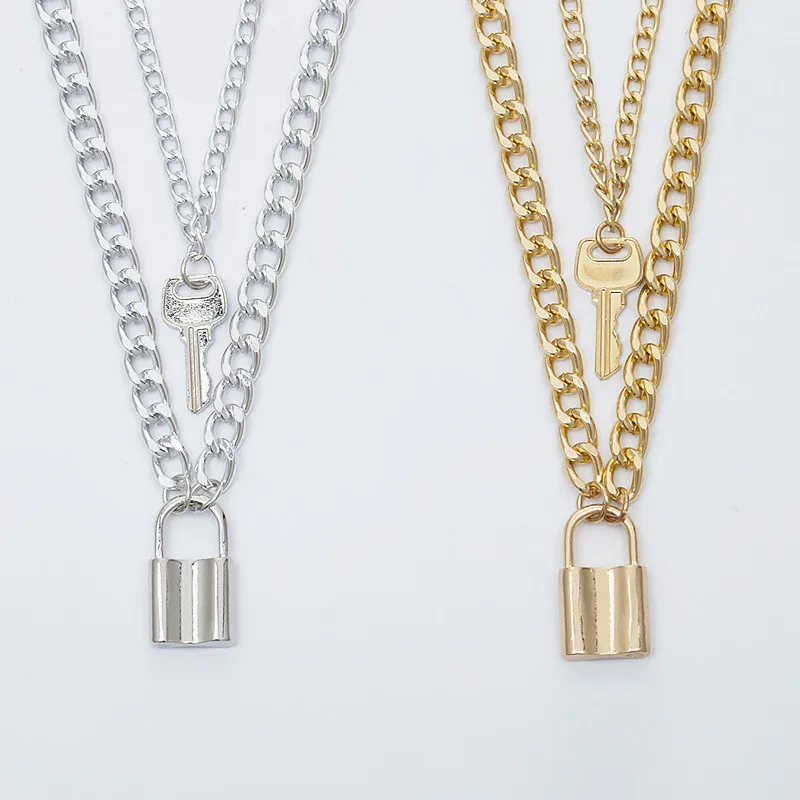 Двухслойное ожерелье из сплава подвеска с квадратным замком золота и стали