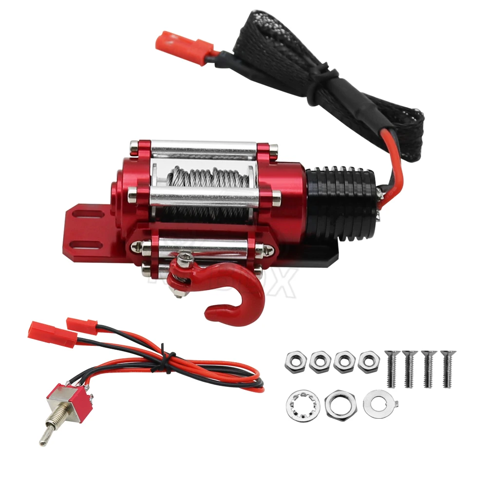 Cabrestante de Metal y acero con cable para coche teledirigido, dispositivo autom&aacute;tico simulado para coche teledirigido 1/10, Axial SCX10 II III RBX10 D110 D90 Traxxas TRX4 TRX6-5