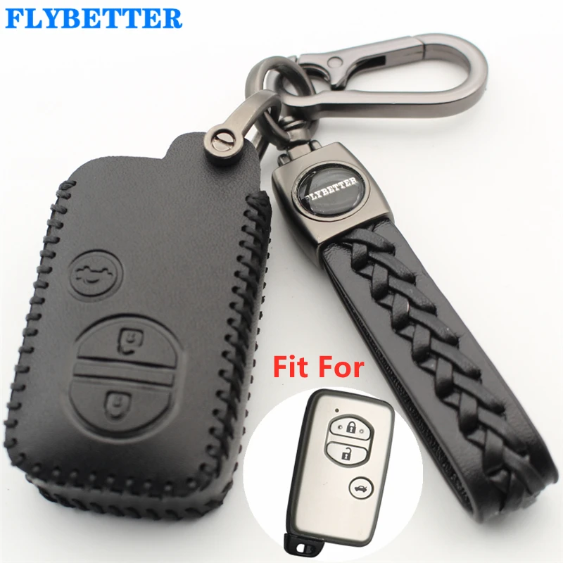 

FLYBETTER Genuine Leather 3Button Keyless Entry Smart Key Case Cover For Toyota Prado/Crown/Camry/Reiz L619