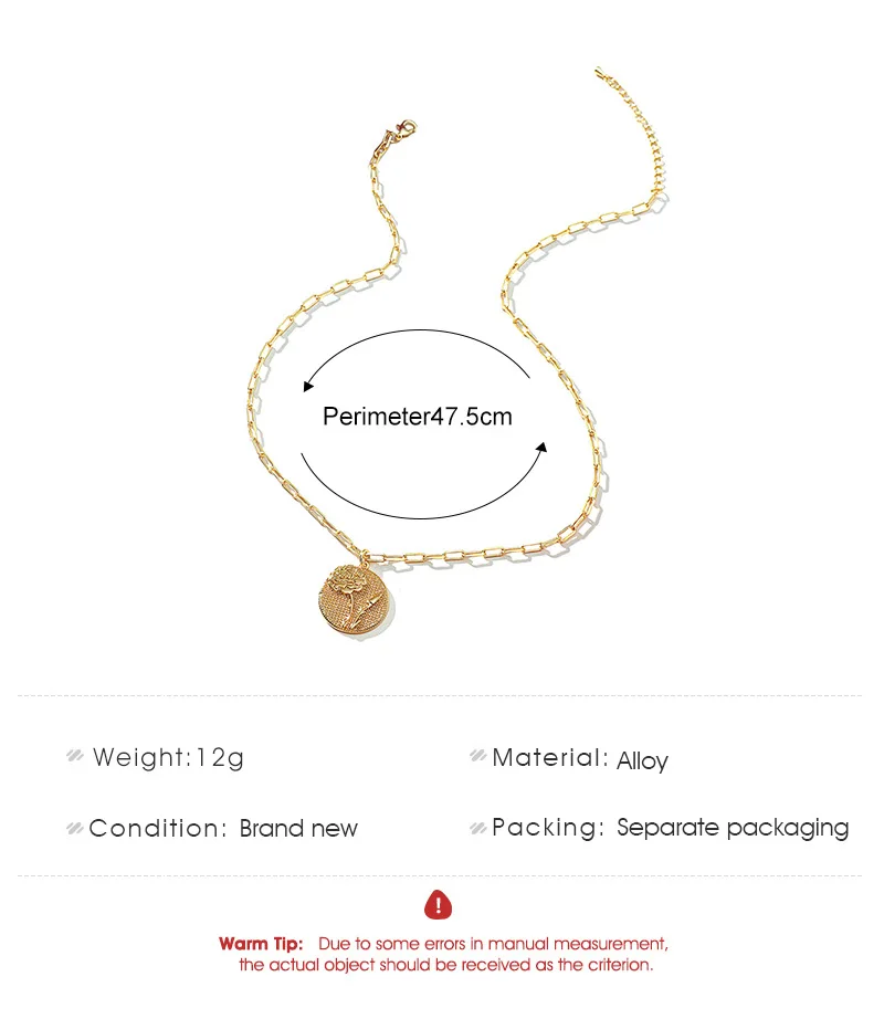 Женское ожерелье с подвеской-монеткой металлическое колье золотистого цвета