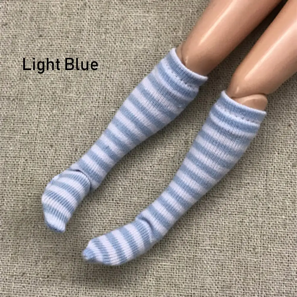 light blue 1 пара модных носков в полоску для 1/6, кукольный чулок для маленьких девочек, рождественский подарок, игрушки, сделай сам, кукольная одежда, аксессуары, Декор - Цвет: light blue