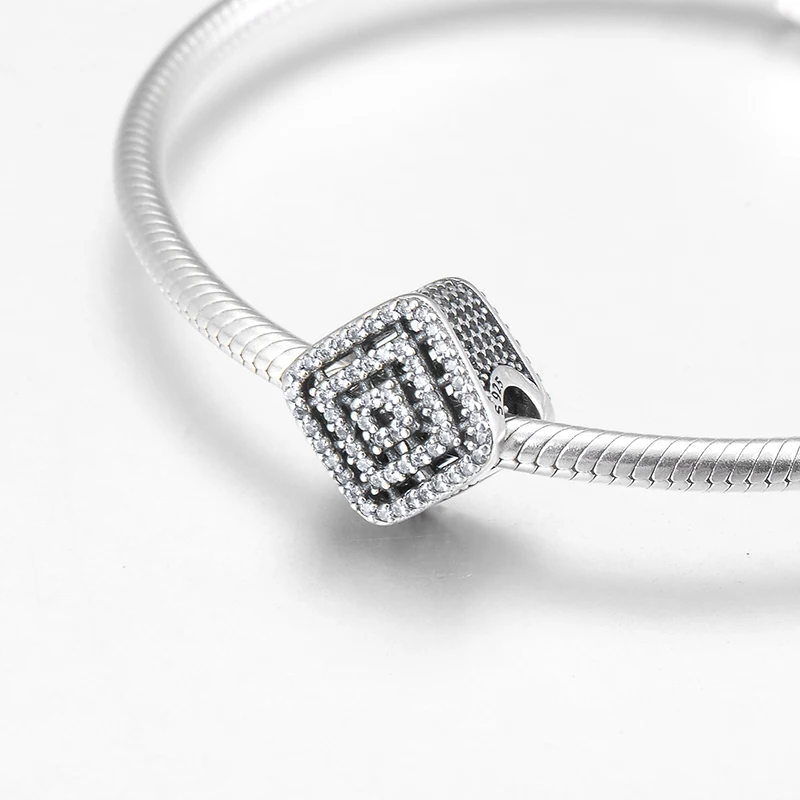 Ажурные модные четкие Квадратные бусины из стерлингового серебра 925 пробы с