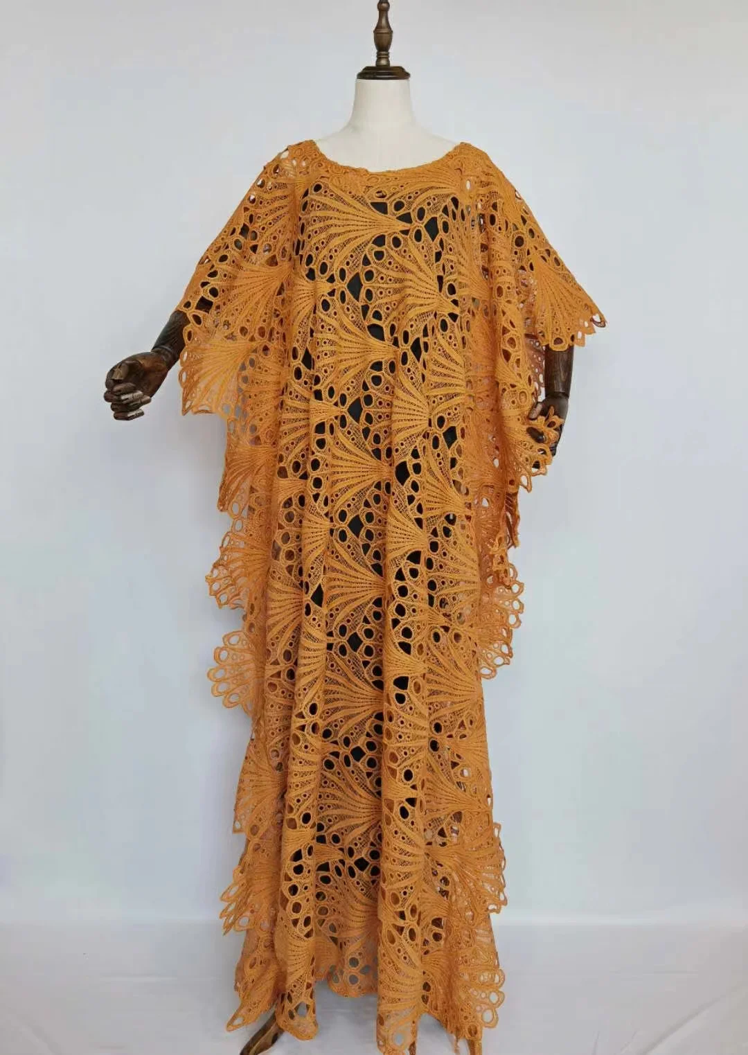 

Женское длинное платье Дашики, комплект из двух предметов, кружевное, водорастворимое, свободное, однотонное