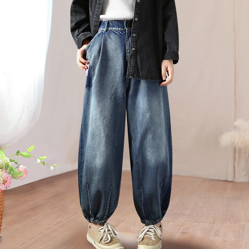 Free Shipping 2021 Spring And Summer New Fashion Long Elastic Waist Ankle Length Trousers For Women Pants Jeans Lantern Loose