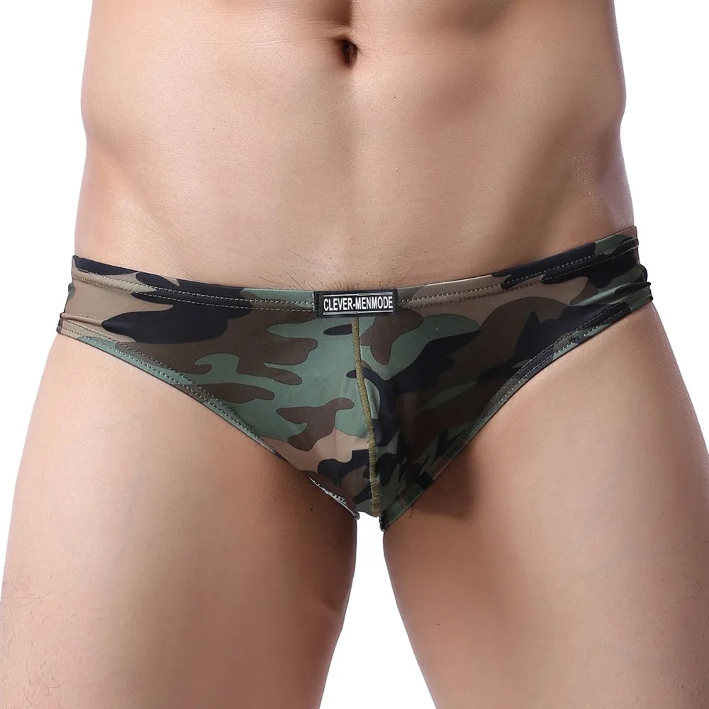 

Трусы-бикини мужские с принтом, пикантное камуфляжное нижнее белье, трусы с заниженной талией