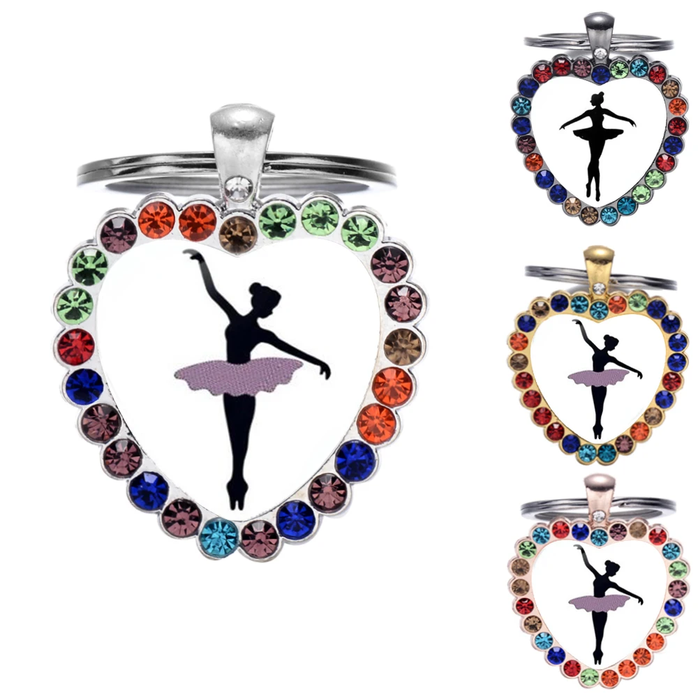 Брелок для ключей в форме сердца девушки балерина танцовщица стеклянный кабошон