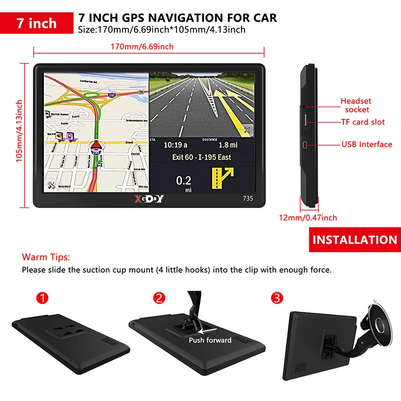 Автомобильный навигатор XGODY GPS экран 7 дюймов 8 ГБ HD автомобильный голосовые