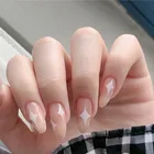 24 шт., белая полоска, длинный абзац, Модный маникюр, накладные ногти, экономят время, ношение, накладки для ногтей с клеем, накладные ногти