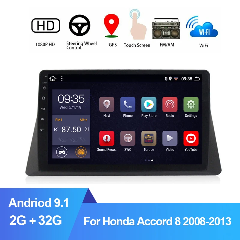 Автомобильный мультимедийный плеер 10 1 дюйма 2Din для Honda Accord 8 2008-2013 Android 9 2 ГБ + 32