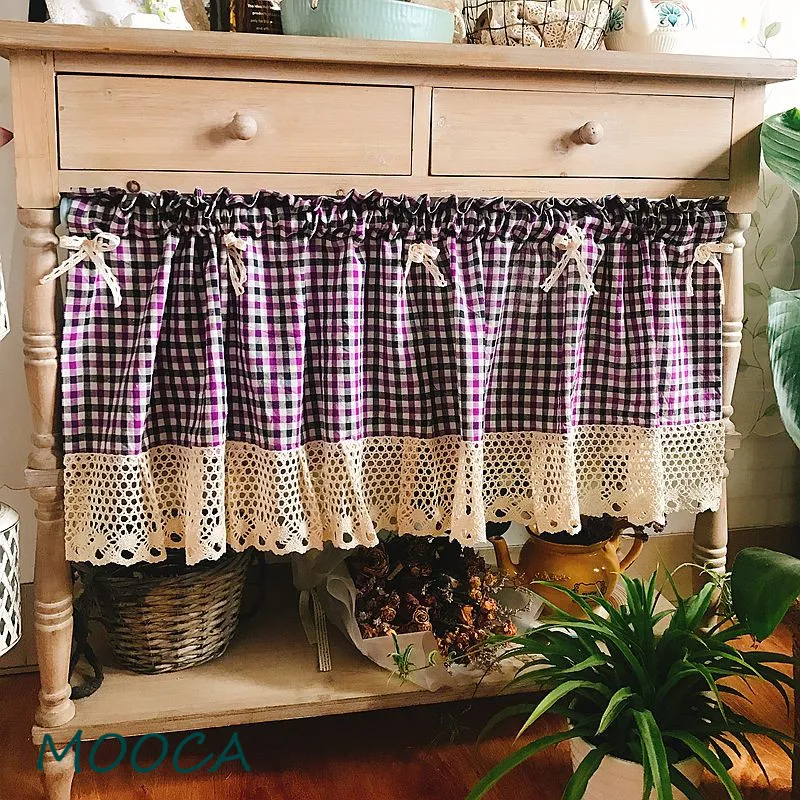 Синяя Клетчатая кухонная занавеска в клетку из хлопка | Дом и сад