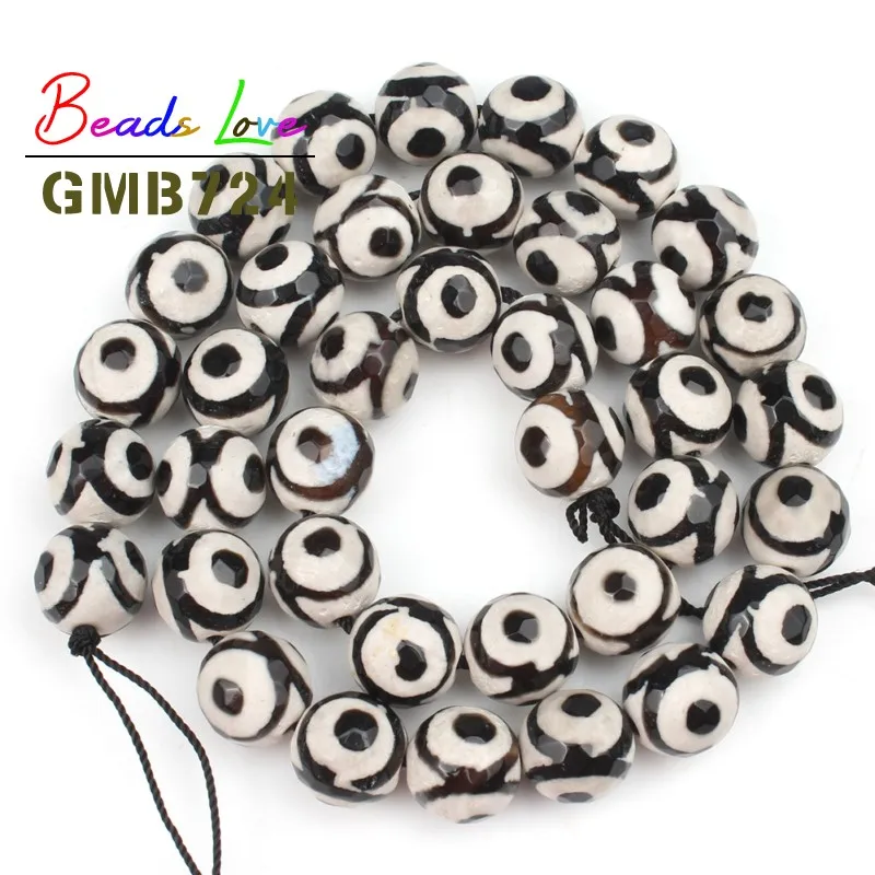 Natural Stone Faceted Black Spot Tibetan Mystical Old Agates Eye Beads for Jewelry Making 6 8 10 12mm Diy Bracelet Necklace 15'' |