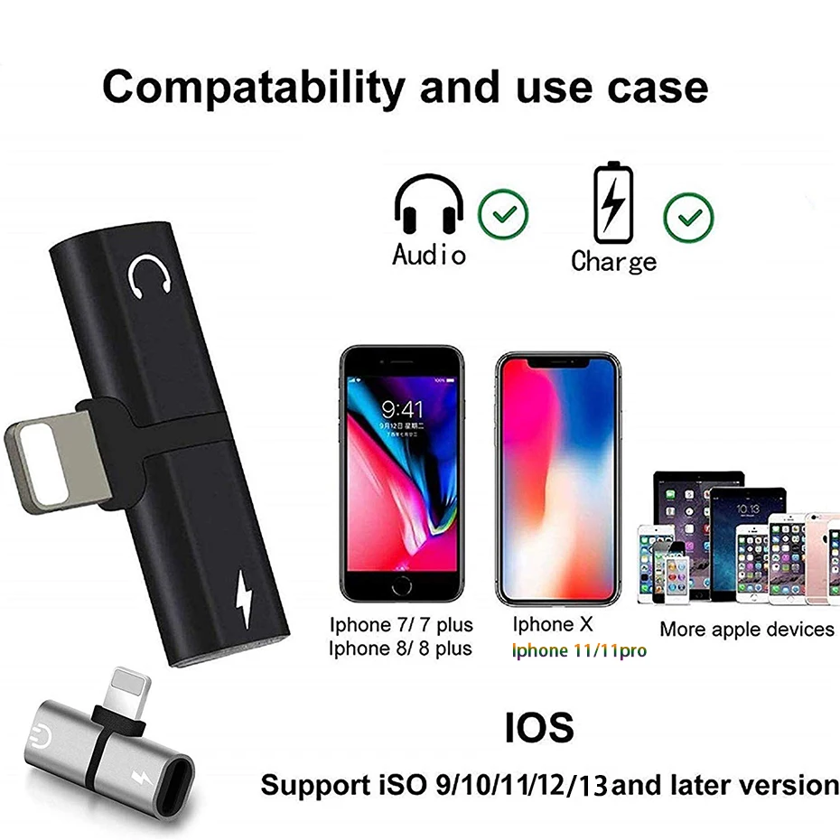 2 в 1 для Lightning адаптер для iPhone 7 зарядный адаптер для iPhone 8 7 Plus 10X11 зарядное устройство сплиттер для наушников адаптер