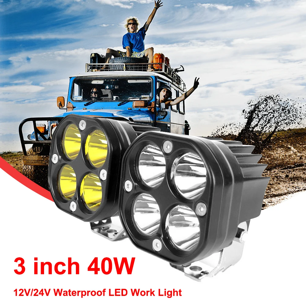 

2pcs 3 Inch Car Work Light 12V/24V 40w Led Lamp Spotlights Fog Lights for Motorcycle Offroad Truck Driving Boat White Light