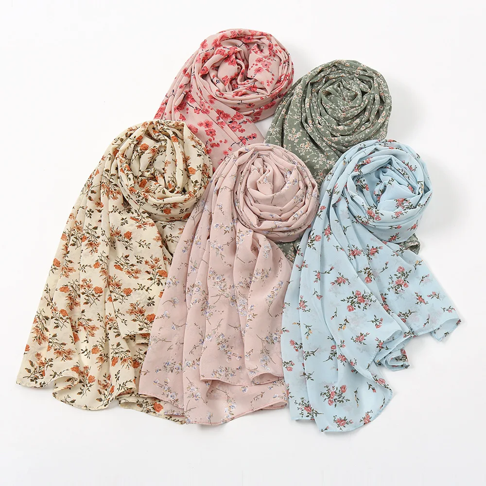 New Design Brand Scarf Fashion Small Broken Floral Bubble Chiffon Shawl Spring Autumn Wrap Hijabs Lady Pashmina Foulards Bandana