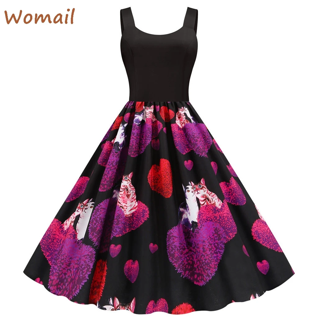 Женские платья в винтажном стиле на День святого Валентина с принтом сердца