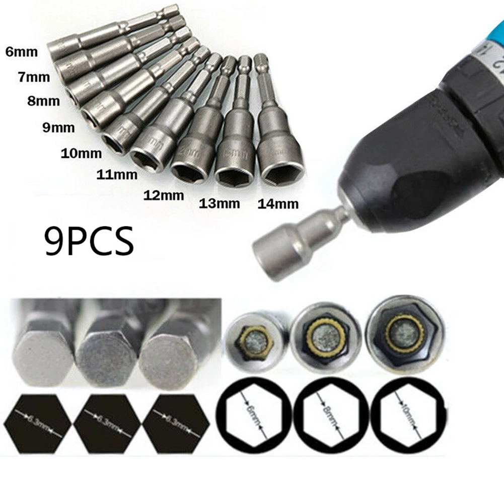 

9 pcs Hex Socket kit Magnetic Socket Nut Hex Shank Quick release Adapter