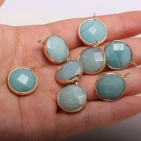 natural stone faceted amazonite pendants round shape exquisite charms for jewelry making diy earring necklace accessories