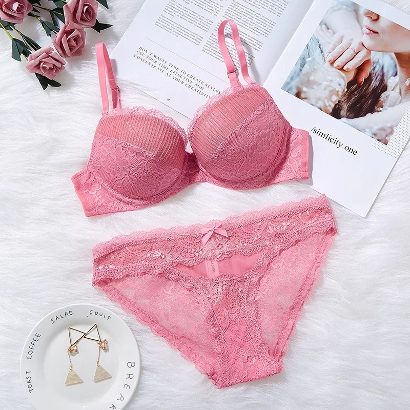 

Sexy Women Bra Briefs Set Push Up Lace Bra Set Underwear 2pcs Breathable Panty Adjustable Bralette Lingerie