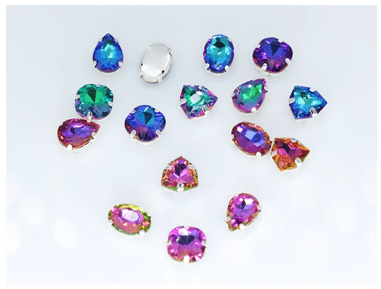 Мульти Форма шить на серебряной оправе пламени радужные стразы с украшением в