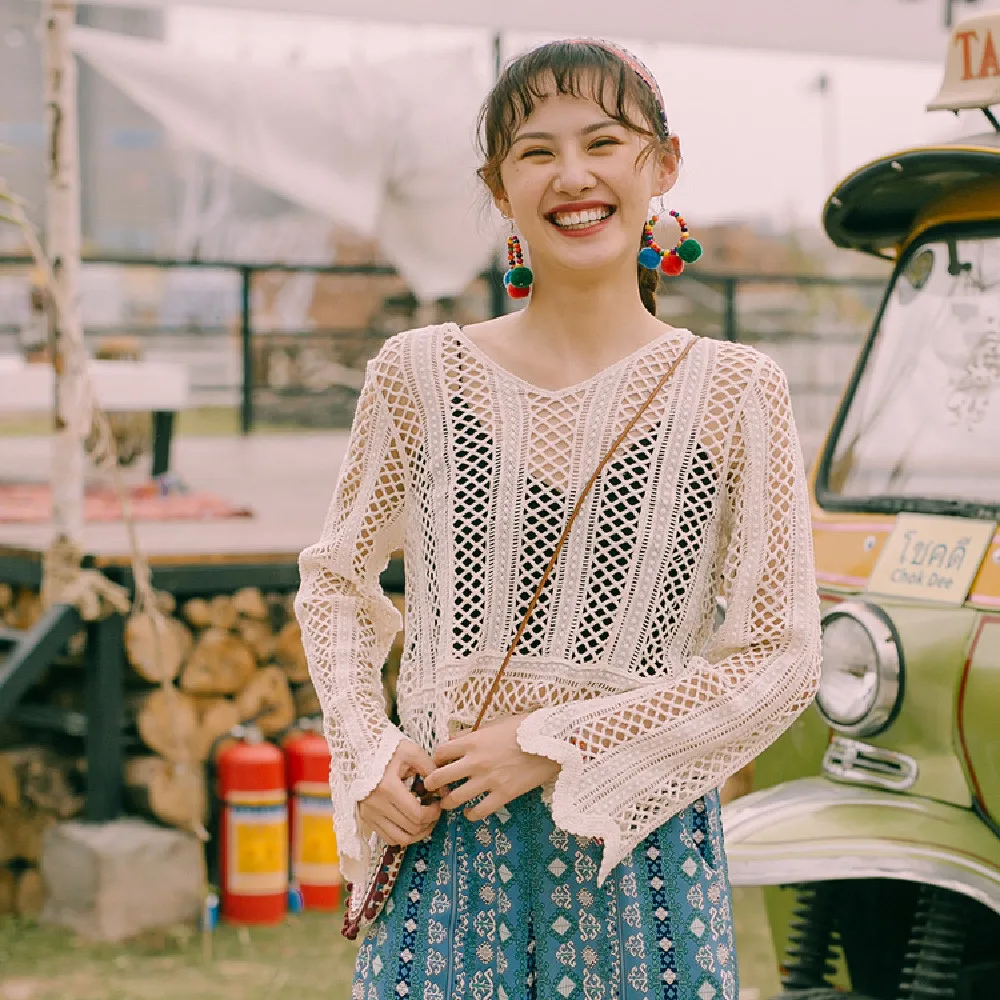 Вязаное крючком летнее пляжное платье накидка пикантная сетчатая вязаная туника