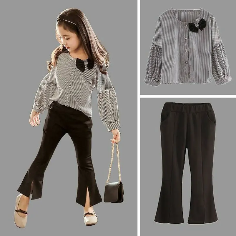 Весенне-осенние комплекты одежды для девочек Детская футболка в полоску с