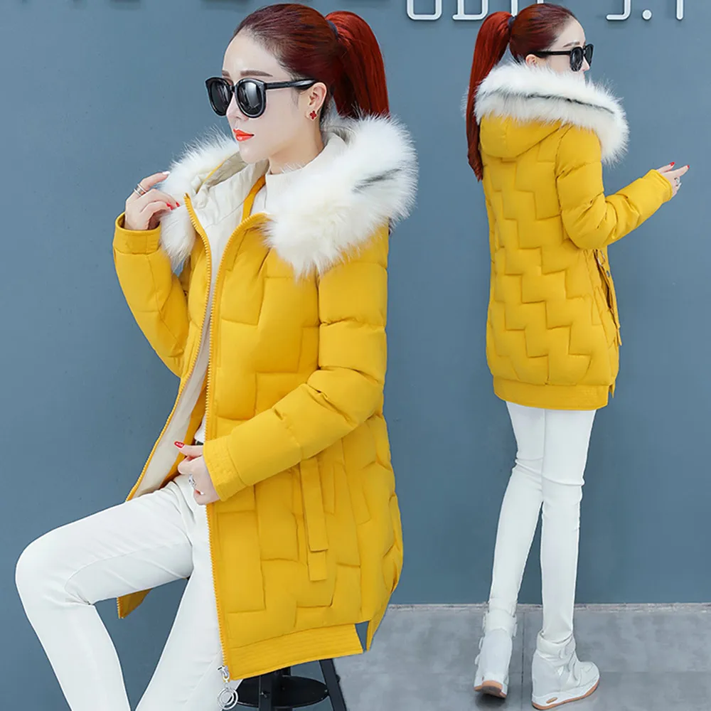Yellow PinkyIsBlack модный легкий мех зимняя куртка для женщин с хлопковой подкладкой теплое толстое Женское зимнее пальто Длинная Парка женская куртка - Color: Yellow