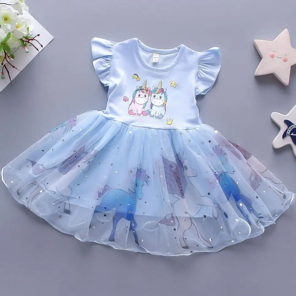 Платье-пачка для девочек с изображением единорога летнее газовое Радужное |