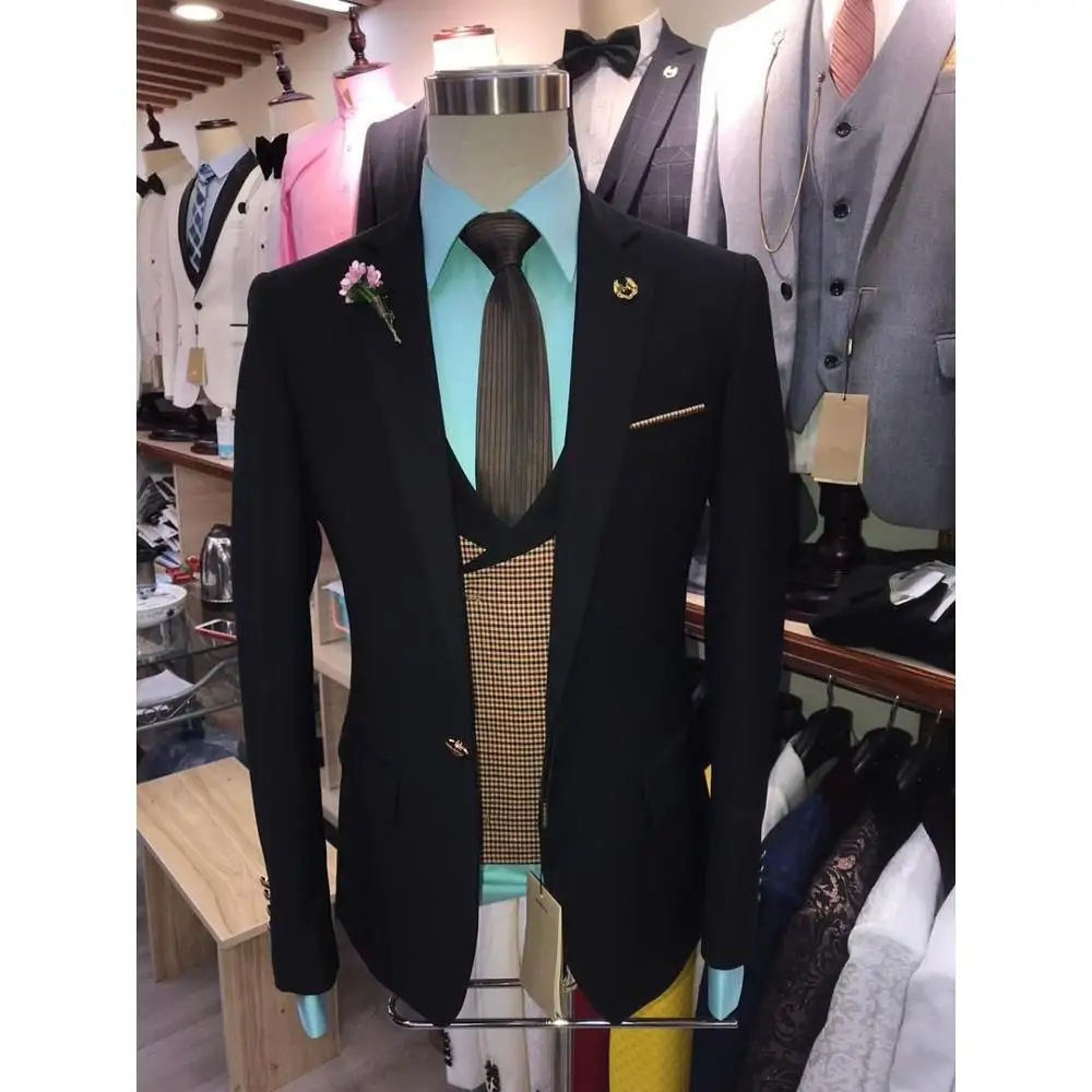 

Latest Designs Men's Wedding Suits 3 Pieces Slim Fit Suit for Men Luxury Blazer Groom Tuxedo Jacket Pants Vest Set