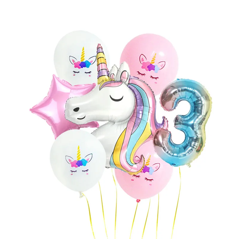 7 шт Радужный Единорог воздушный шар номер День Рождения вечерние украшения для