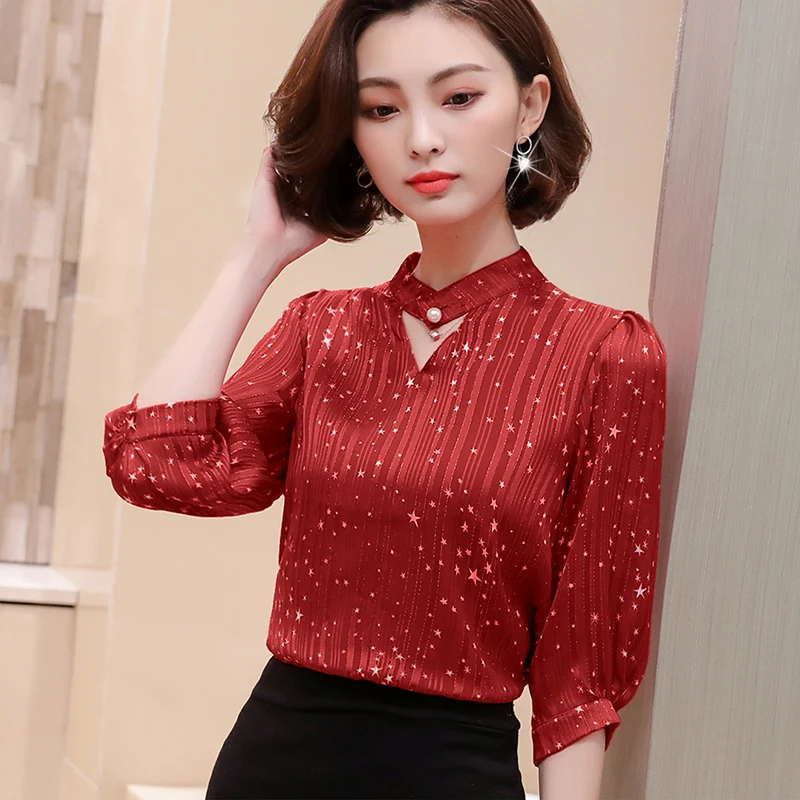 Модная блуза с длинным рукавом женская рубашка принтом свободные блузы женские