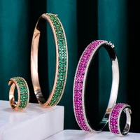godki luxury 3pc green earring bangle ring set for women wedding party baguette cut zirconia dubai bridal jewelry sets boho 2020