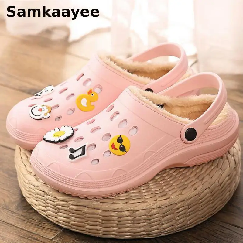 Тапки женские зимние плюшевые садовые мюли Нескользящие хлопок дышащие Теплые