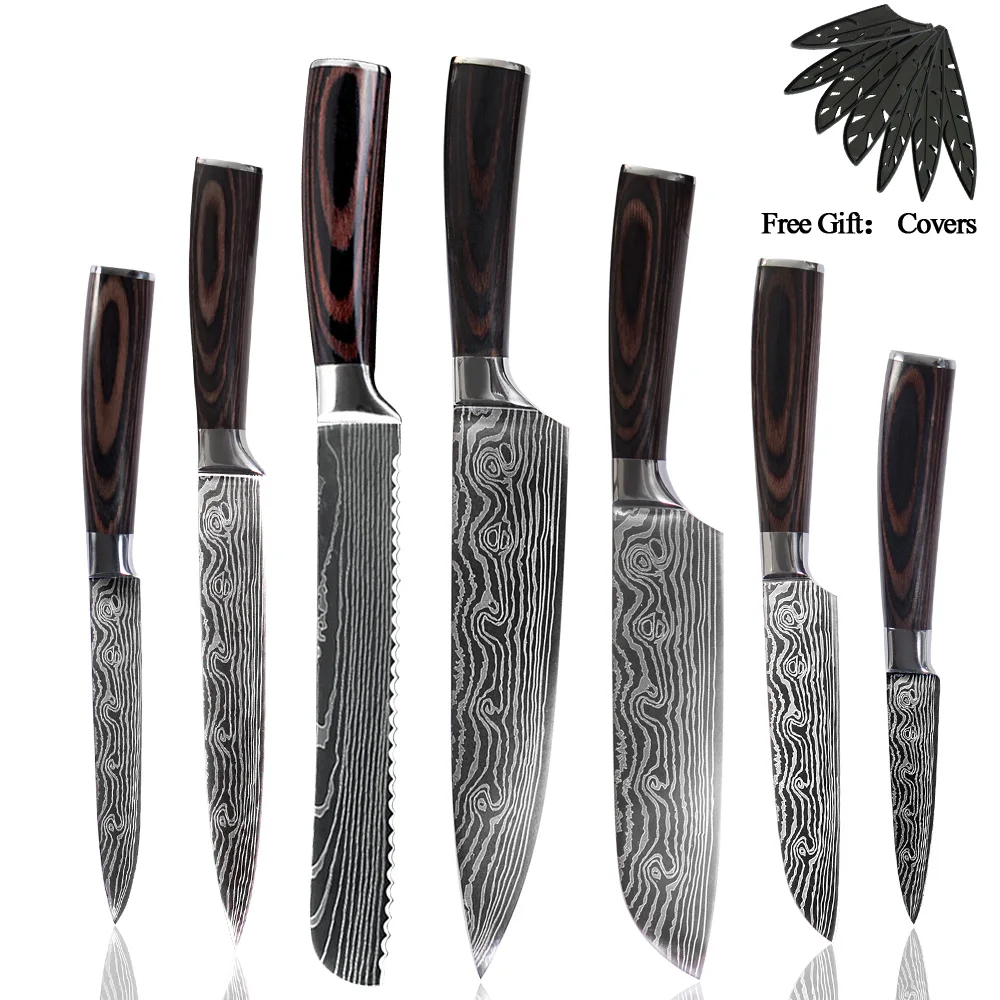 7PCS value set SOWOLL немецкий Высокоуглеродистый нож из нержавеющей стали, эргономичная ручка, Ультра острый, бесплатный подарок, кухонный нож в рулоне, сумка, чехлы - Цвет: 7PCS value set