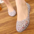 Сандалии-желе женские с перфорацией, сетчатые туфли на плоской подошве, с кристаллами, модная дышащая удобная обувь, модные шлепанцы