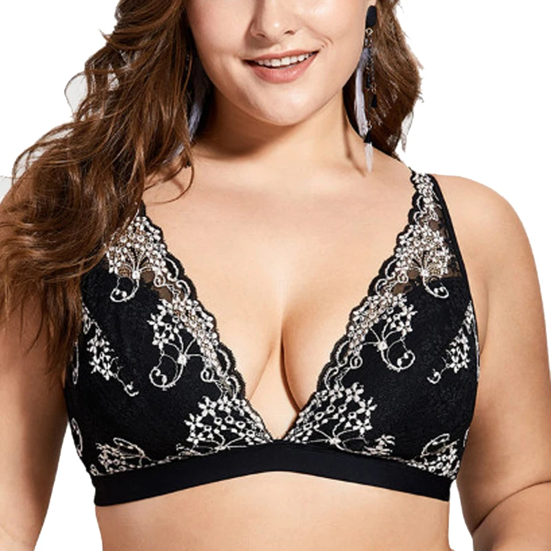 Прямая поставка женский кружевной бюстгальтер без косточек с цветочной вышивкой