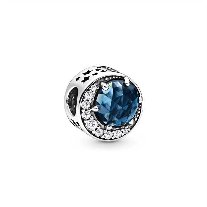 

MC 925 Sterling Silver Bead For Women Girls Blue Zircon New Cute DIY Bead Fit Original Pandora Charm Bracelet Women Jewelry Gift