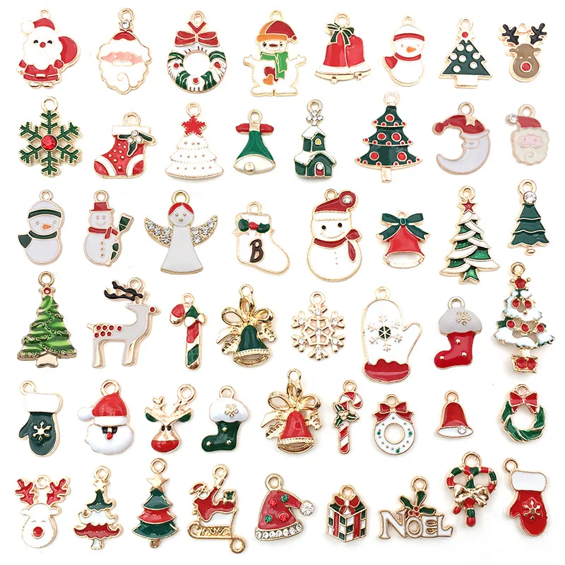 

Mix Christmas dripping oil alloy Santa Claus snowman bell earrings bracelet small pendant diy jewelry accessories
