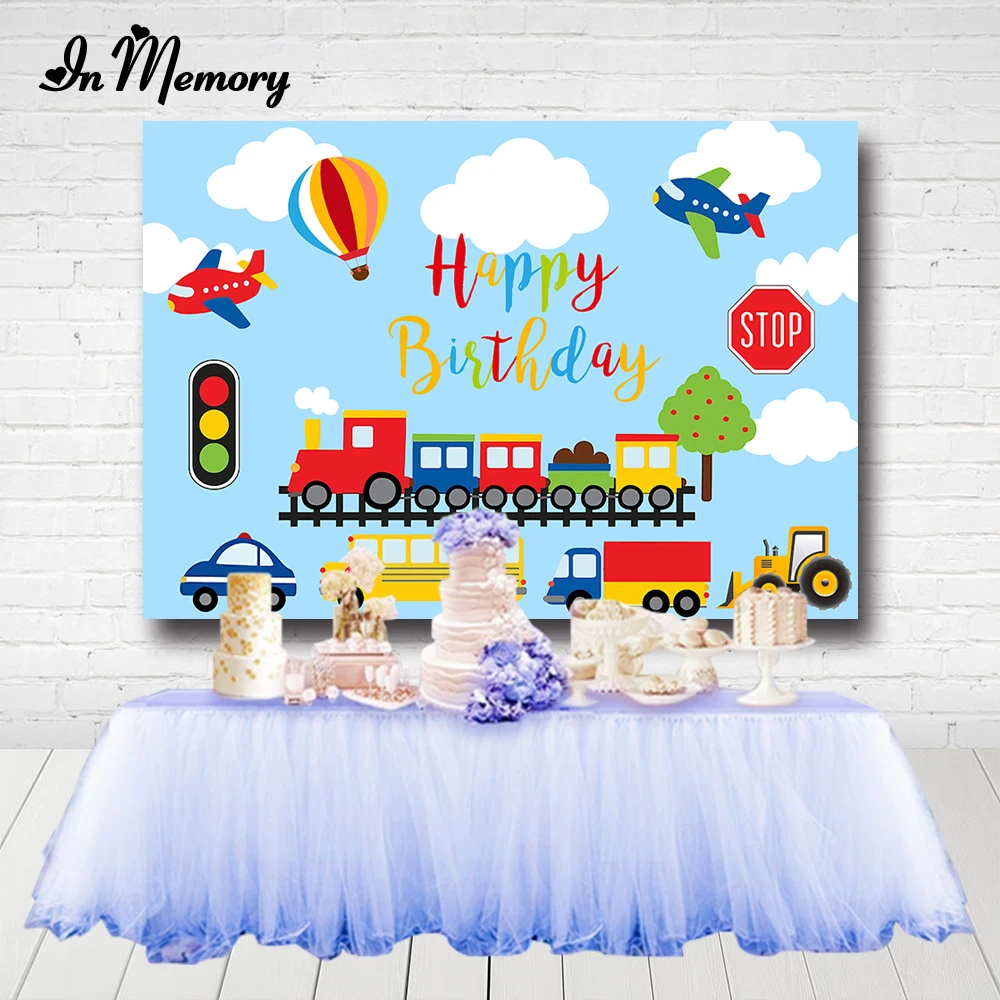 

InMemory мультфильм голубое небо облака автомобили поезд Мальчики 1-й День Рождения Вечеринка фоны для фотостудии фон баннер на заказ