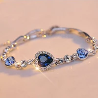 bohemian blue heart shaped crysta charm bracelet bangle for women girls elegant birthday wedding party creative jewelry