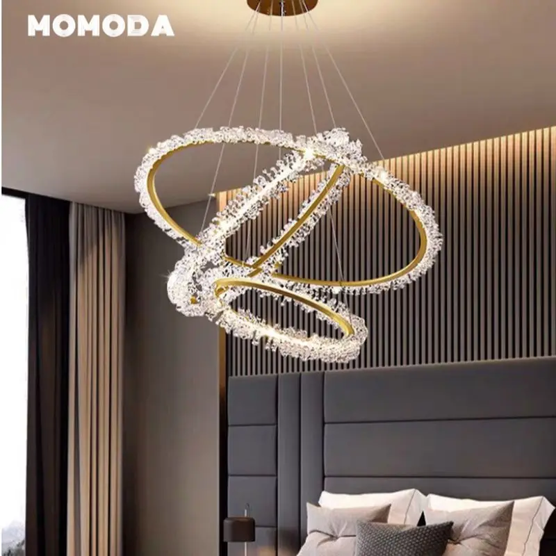 

Luxury LED Chandeliers Lighting Modern Round Flower Iron Crystal Pendant Hanging Lamps Bedroom Living Room Lights Lustre Fixture