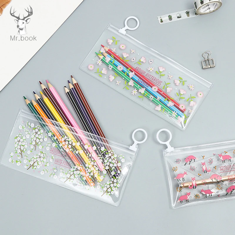 

1PC Mysterious Small Flowers Animals PVC Waterproof Pencil Cases Stationery Storage Office School Supplies Pencil Bags