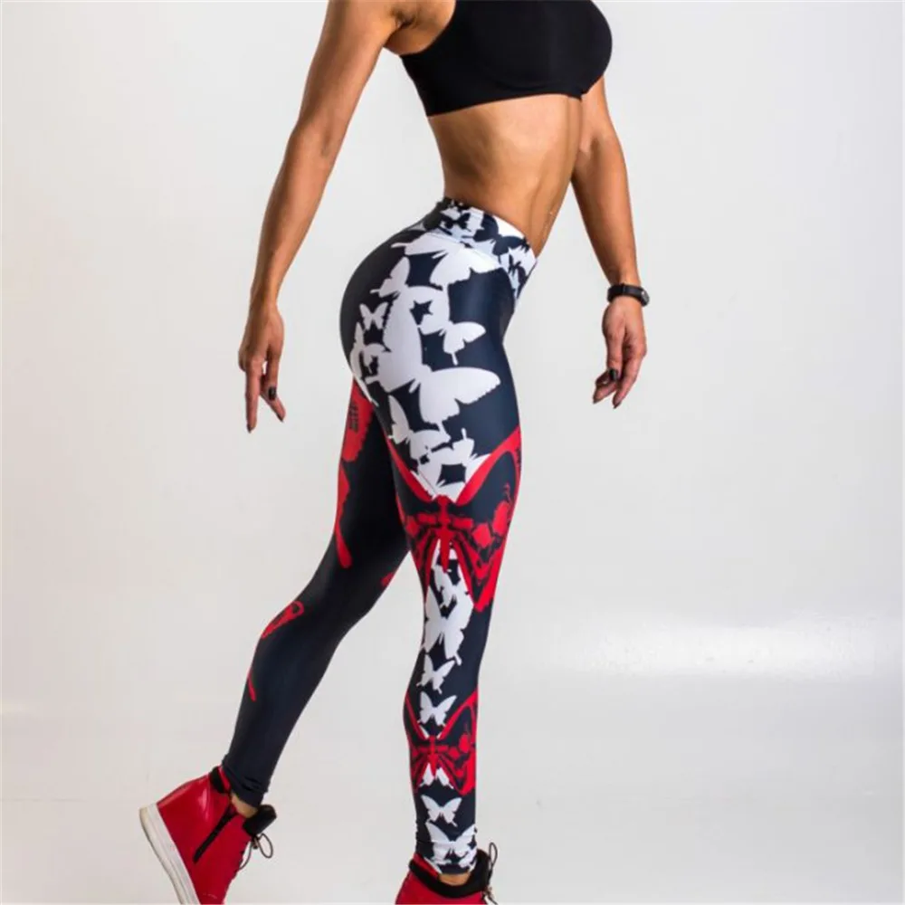 

Sexy Butterflies Pattern Digital Printed Leggings Women Fitness Sport High Waist Push Up Leggins Black Elastic Force Spandex 12%