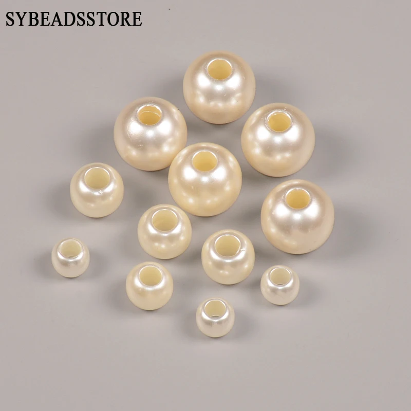 

New 8/10/12/14/16/22mm ABS Ivory Imitation Pearl Big Hole Round Creamy Beads for Jewelry Making DIY Craft Accessories Drop Ship