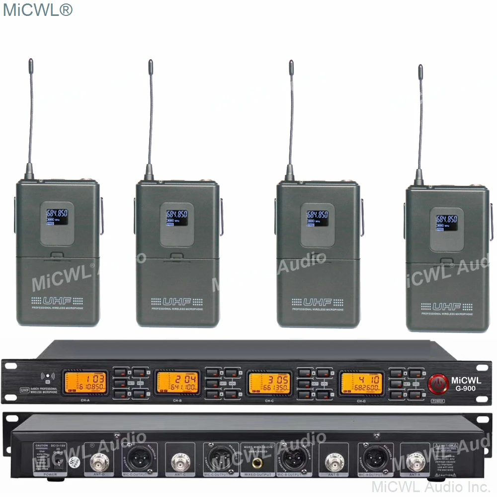 Оригинальная беспроводная система MiCWL 4 Headset Lavalier Wireless Microphone System for Stage Performance Karaoke G900 240 Channel Mics Microphones.